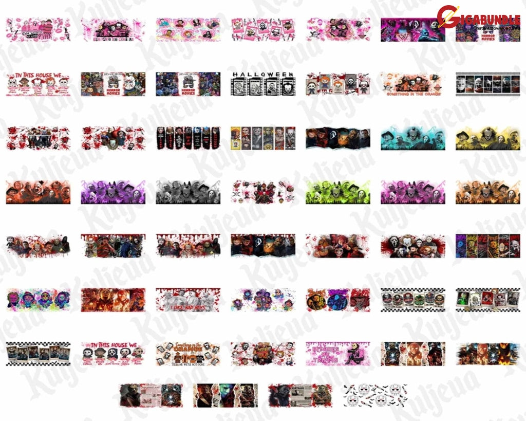 100+ Halloween Horror Movie 16Oz Glass Can Wrap Png Bundle