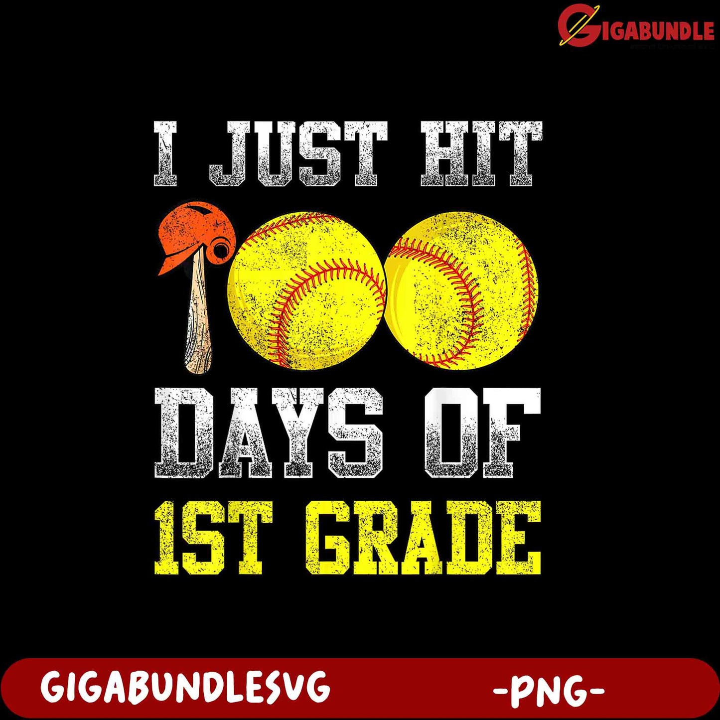 100 Days of 1st Grade Softball PNG Graphic Design