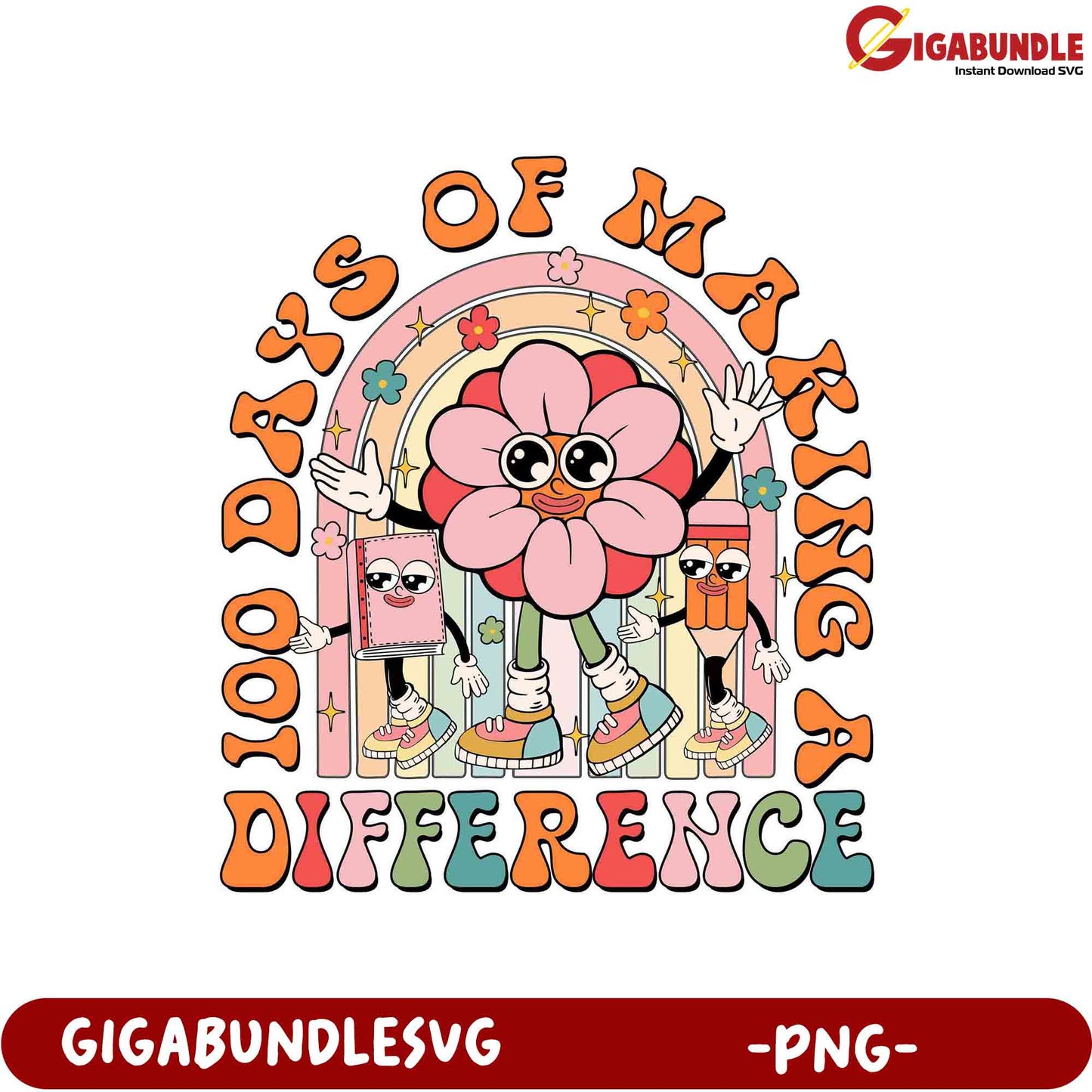 100 Days of Making a Difference Cute PNG Design