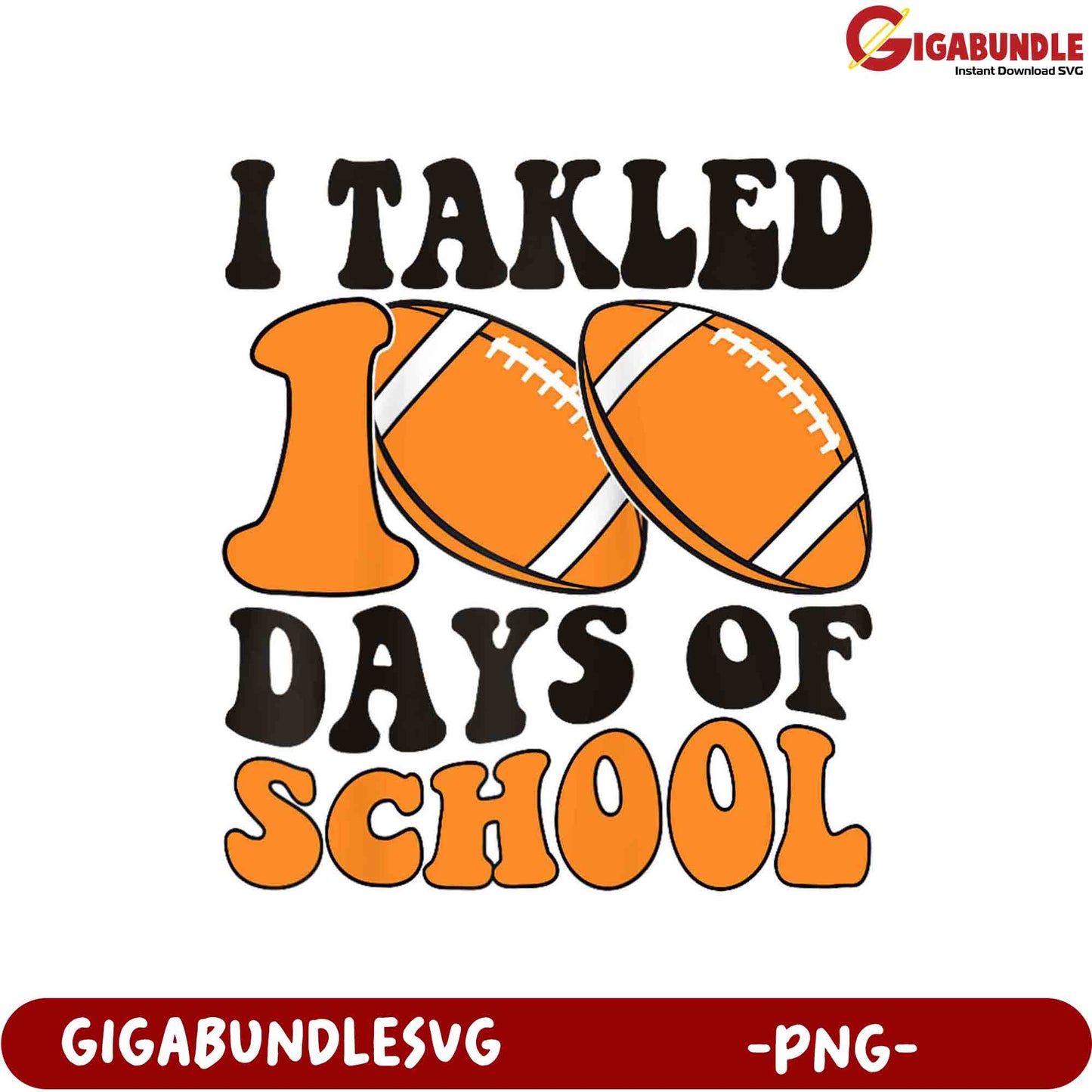100 Days of School Football SVG Design Fun PNG Art