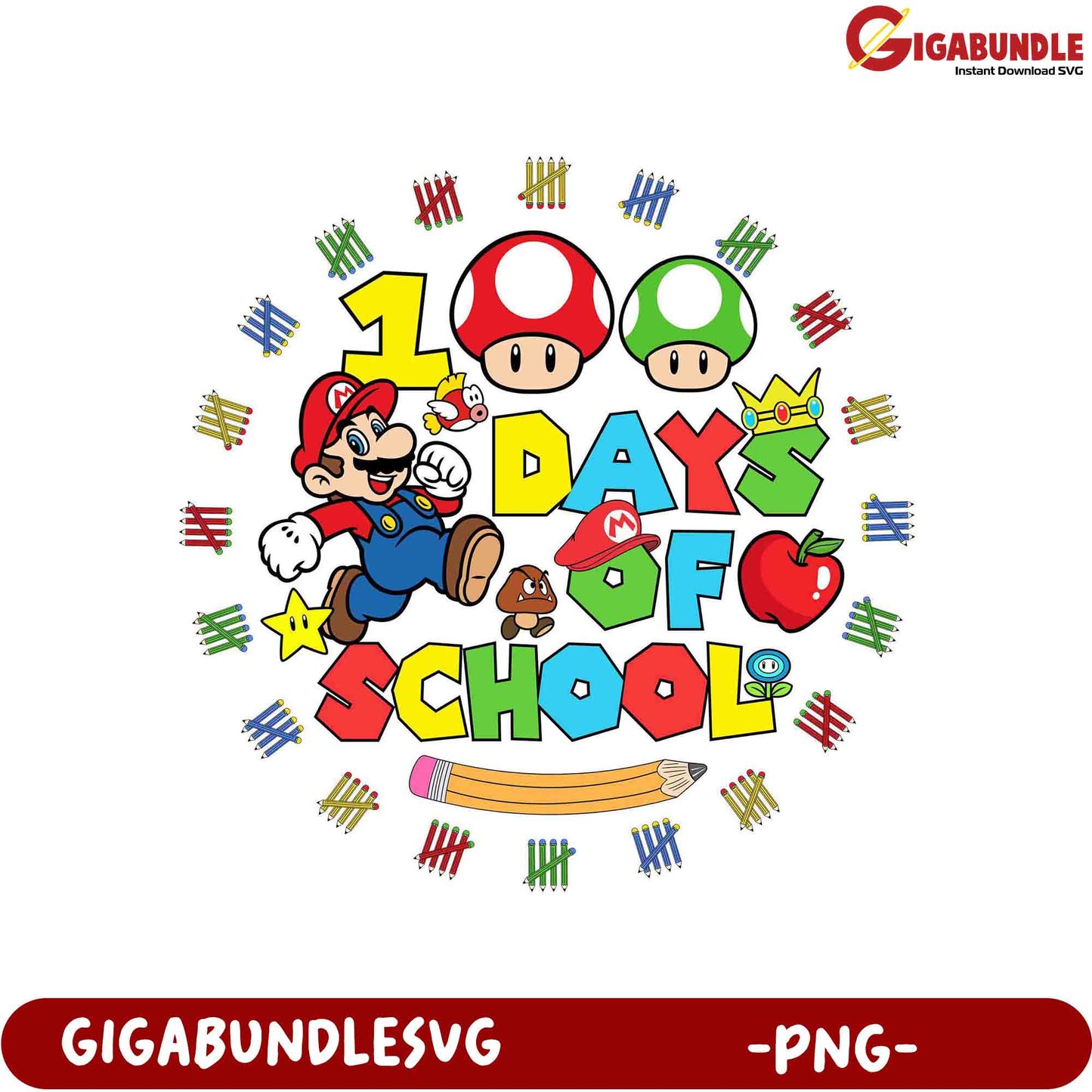 100 Days of School Mario PNG Fun Educational Decor