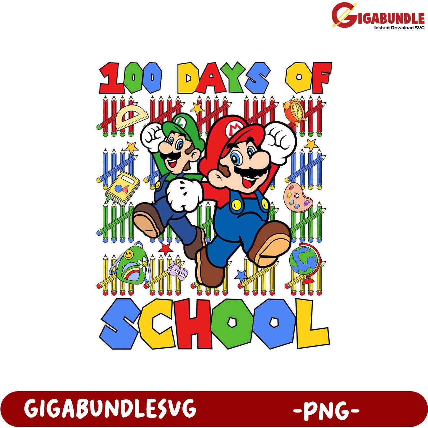 100 Days of School PNG - Fun Mario and Luigi Design