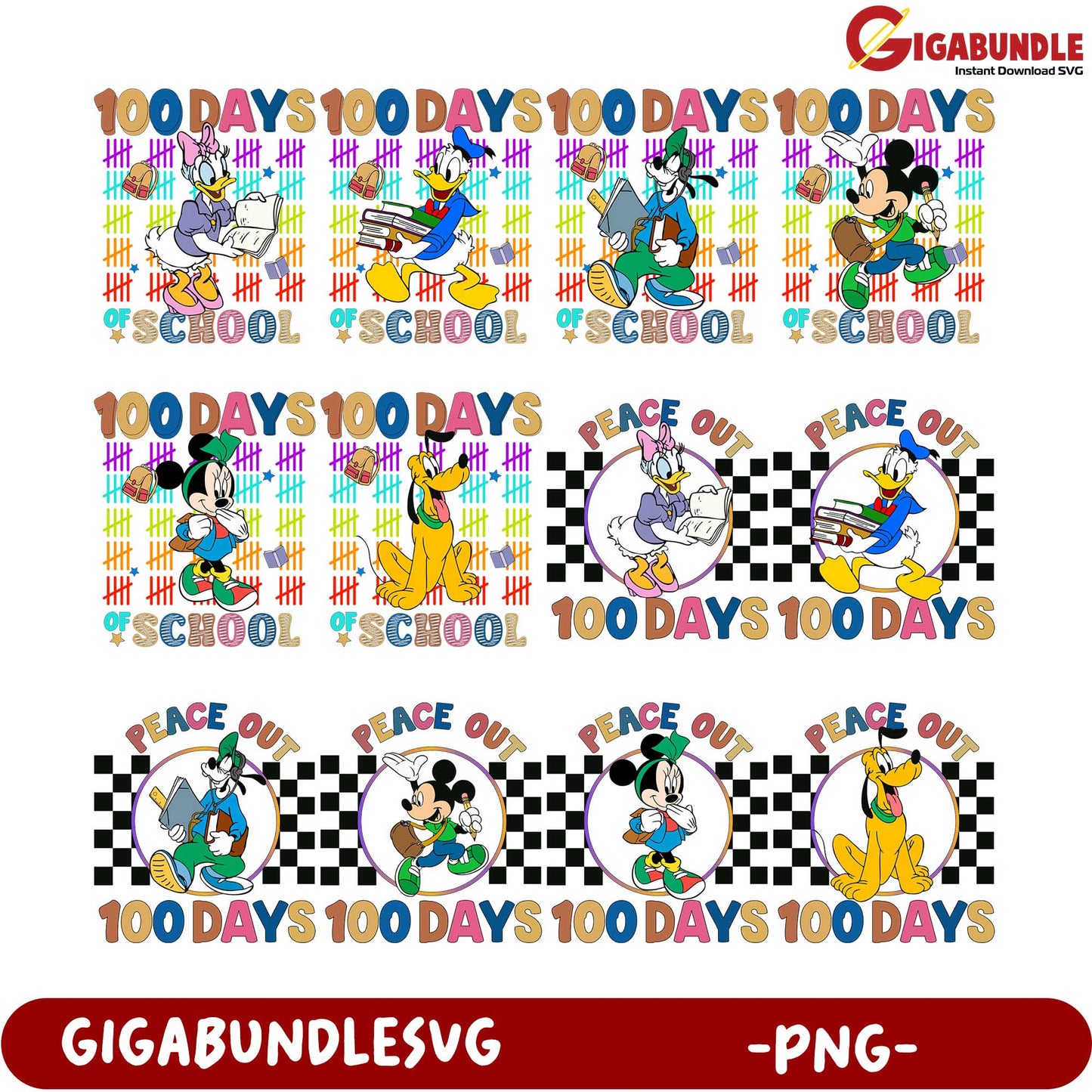 100 Days of School PNG Bundle - Fun Disney Character Designs