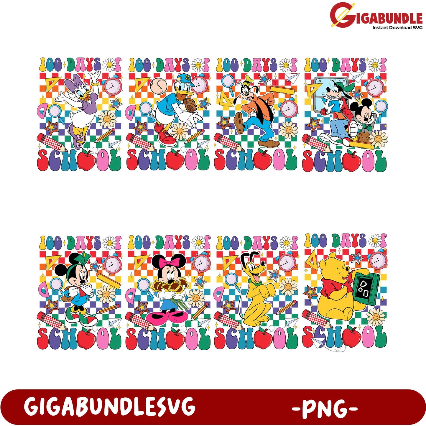 100 Days of School PNG Bundle with Disney Characters - GIGABUNDLE
