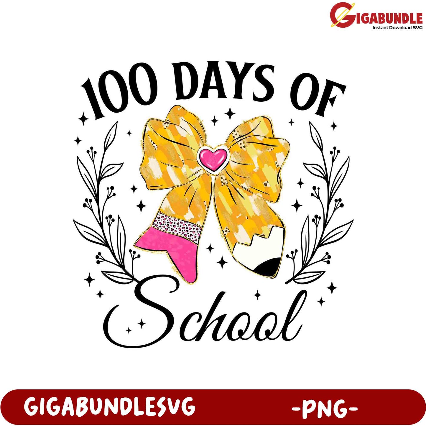 100 Days of School PNG Design with Colorful Bow