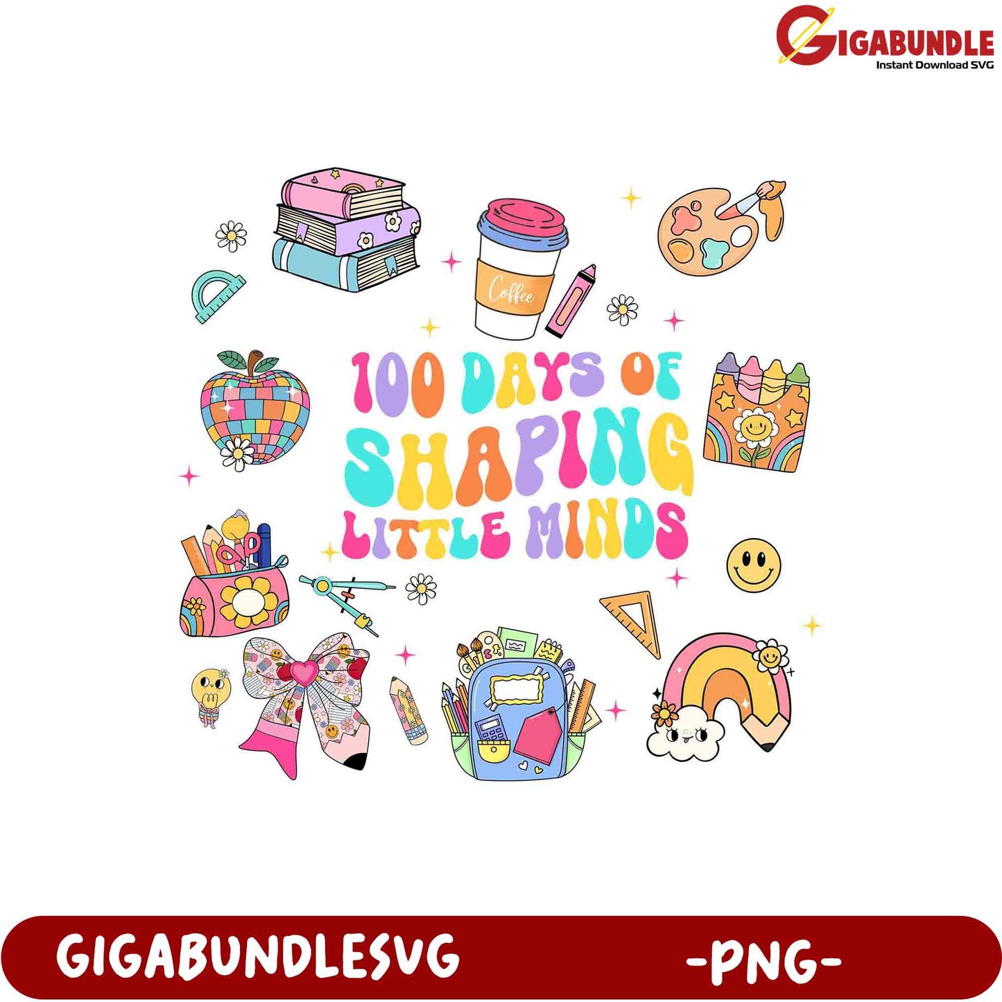 100 Days of Shaping Little Minds PNG Art for Teachers