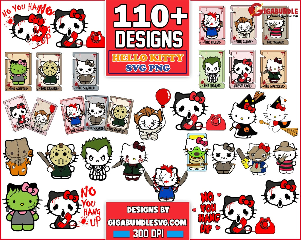Hello Kitty Halloween Svg, Horror Characters Svg, Cats