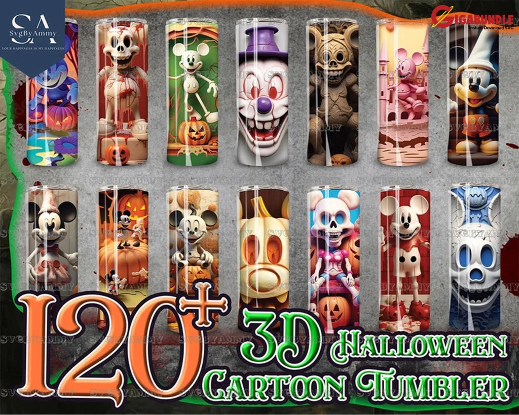 120+ 3D Styles Halloween Character For Straight&Tapered Tumbler Design Bundle 20 Oz Horror Cartoon