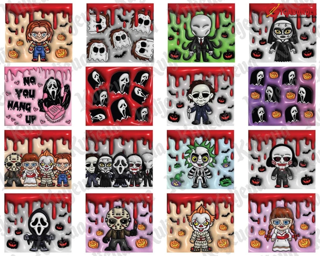 15+ Files 3D Inflated Horror Tumbler Wrap Png Bundle Killers Designs Movies Tumble Instant Digital
