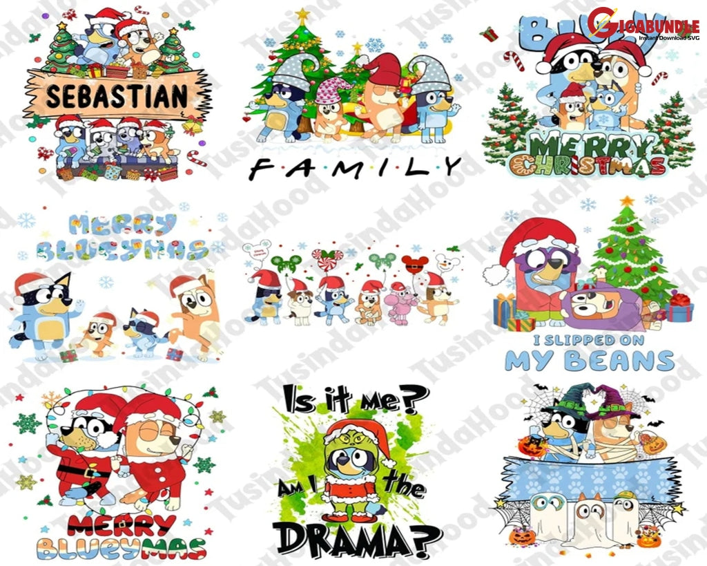 20+ Christmas Family Bluey Png Bundle Blue Dog