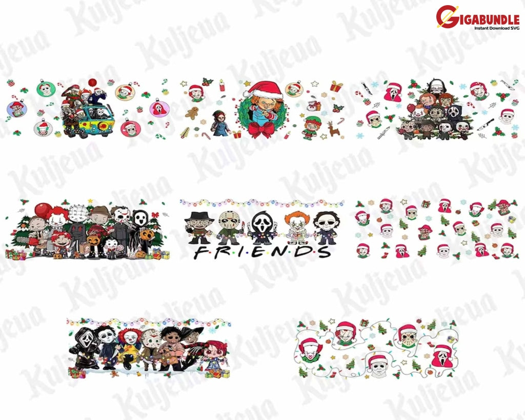 20 Christmas Killers Movie 16Oz Glass Can Wrap Png Bundle