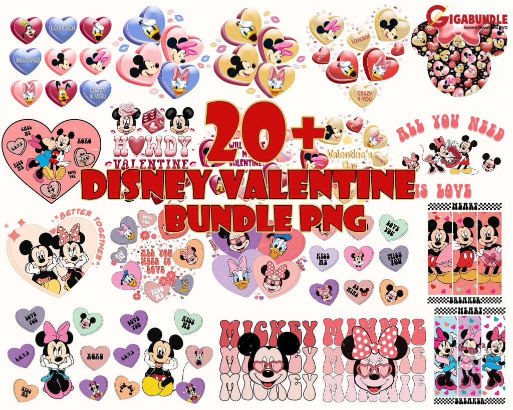 20 Disney Valentine Svg Happy Valentines Day Png File Bundle Cartoon Character Design Digital