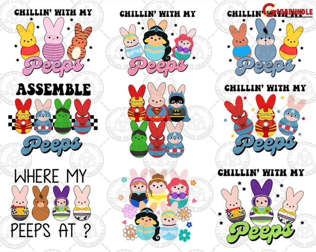 20+ Easter Cartoon Png Bundle Chilling With My Peeps Princess Superman Kid Shirt Digital Download