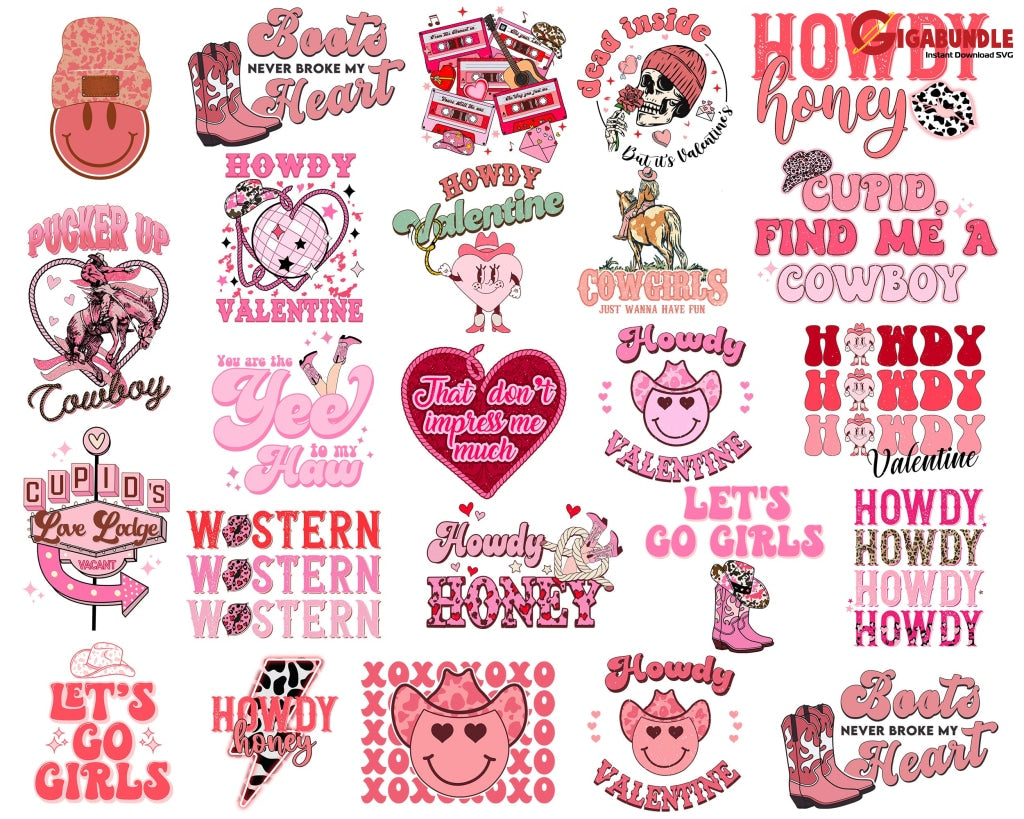 22 Howdy Valentines Day Bundle Png Heart Valentine Xoxo Western Png Love Sublimation Designs Digital