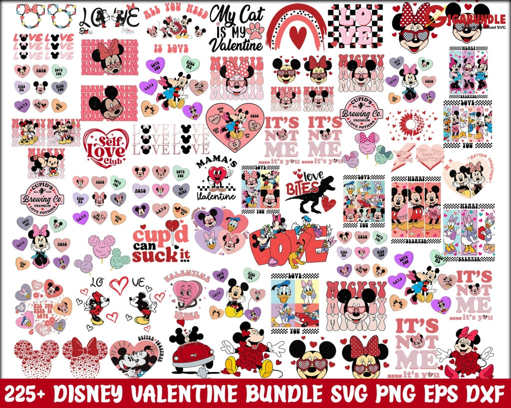 Disney Valentine Svg Happy Valentines Day Png File Bundle Cartoon Character Design Digital Download