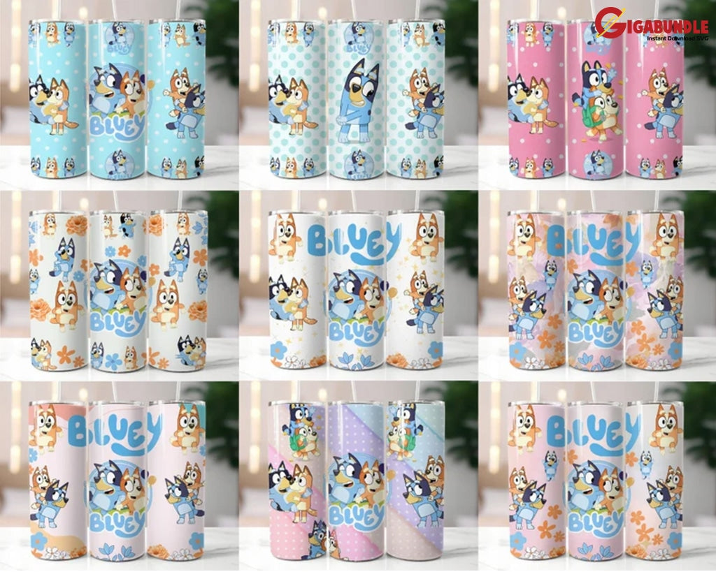 25+ Bluey Dog Tumbler Wrap Bundle 20Oz Cup Designs Instant Download