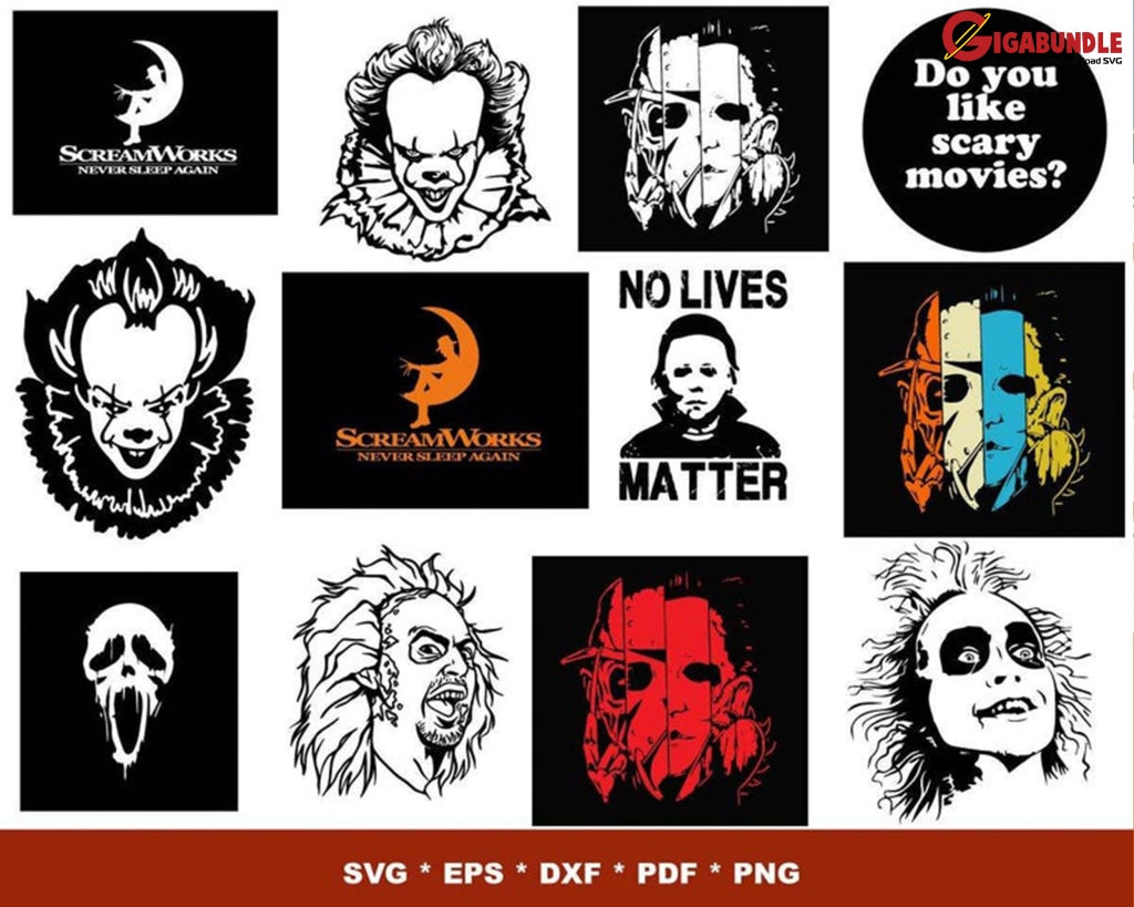 250+ Horror Movies Bundle Svg Png Dxf Eps
