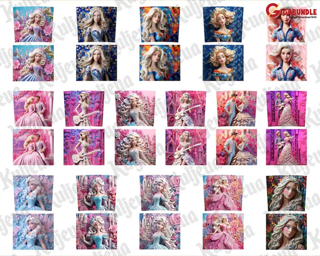 30+ 3D All Styles Princess 20Oz Skinny Tumbler Floral Cartoon Bundle Doll Design Png Instant
