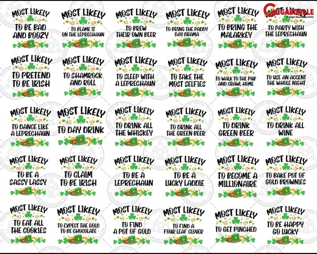 45+ St. Patricks Day Png Bundle Most Likely To Patrick Png Funny Family Digital Download