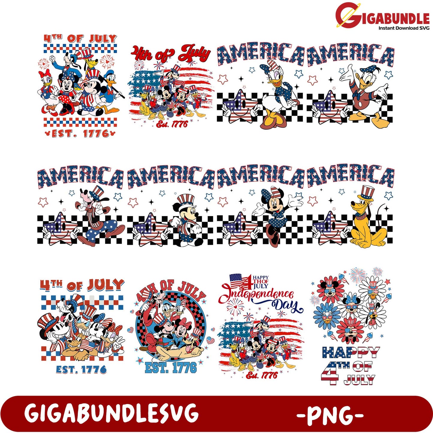 4th of July PNG Bundle Mickey Mouse Independence Day Designs