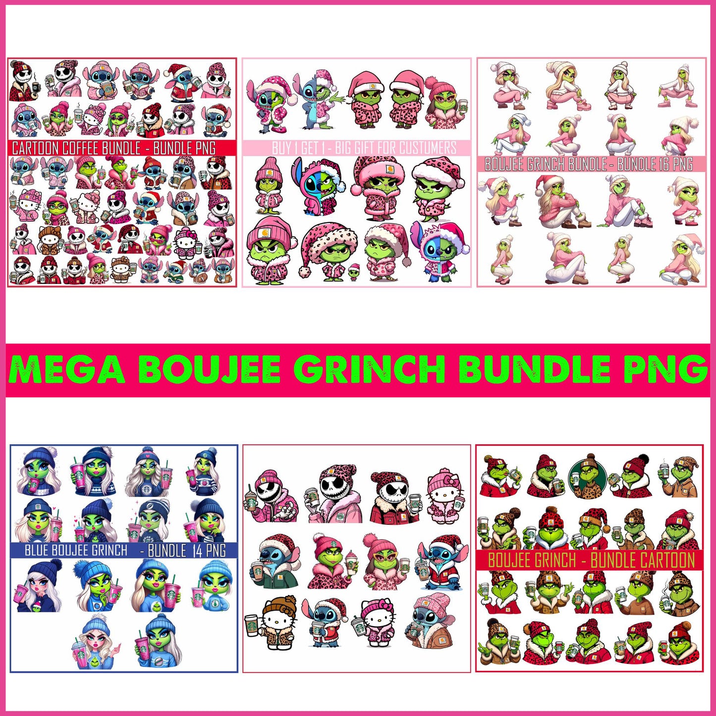 Mega Boujee Cartoon Coffee Bundle Png, Christmas Png