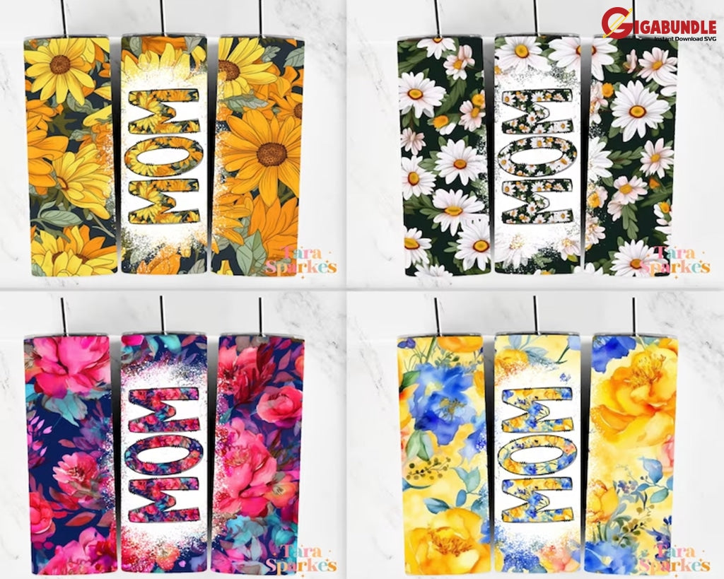 50 + Mama Bleach Tumbler Bundle 20 Oz Skinny Sublimation Design Floral Digital Download Straight &
