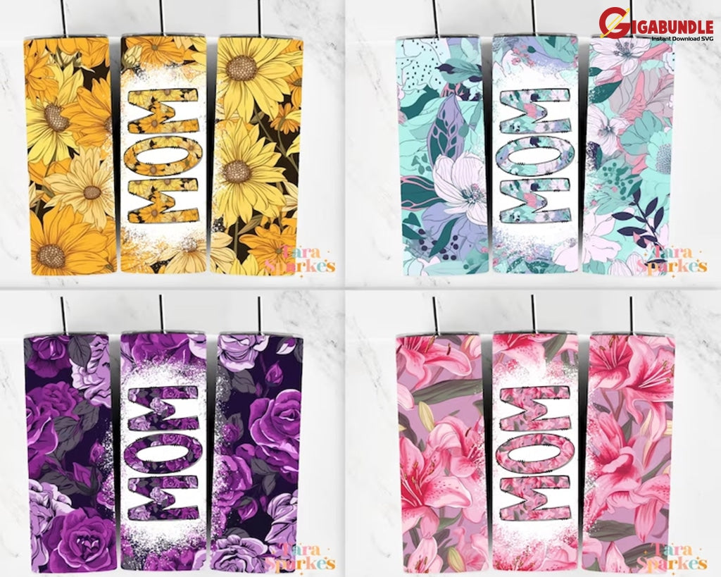 50 + Mama Bleach Tumbler Bundle 20 Oz Skinny Sublimation Design Floral Digital Download Straight &
