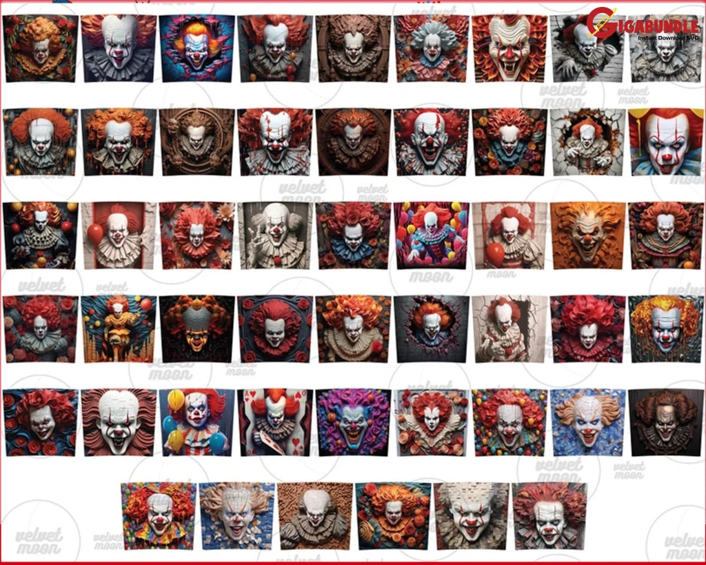 50+ New Files Of 3D Movie Clown 20 Oz Skinny Tumbler Design Trendy Styles Of Horror Bundle Hot Wrap
