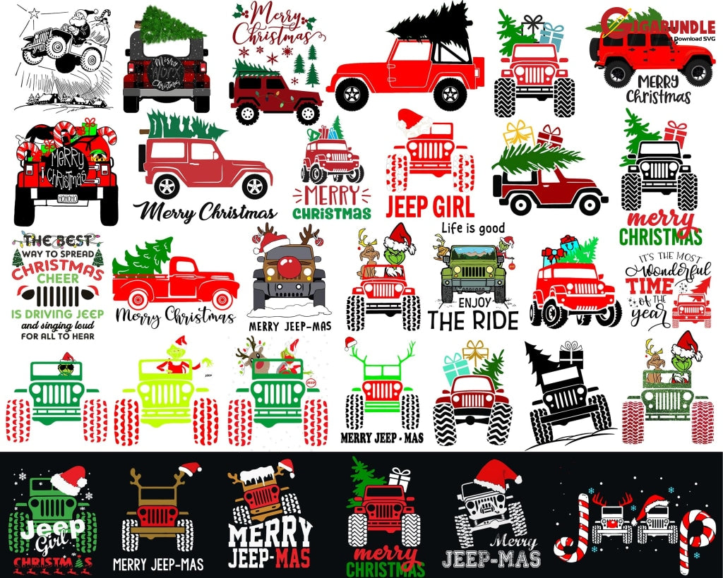 530+ New Chistmas Jeep Bundle Svg Vector Clipart Cricut Life Quote