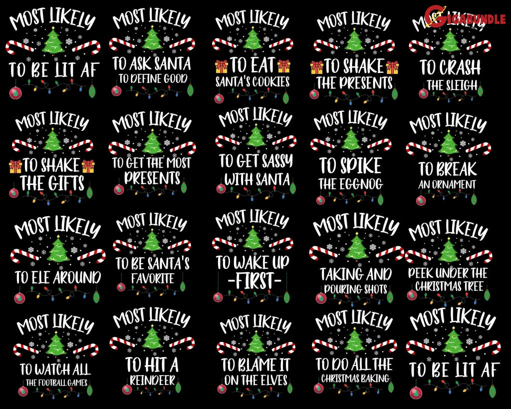 55+ Christmas Svg Bundle Funny Png Most Likely To Family Dxf Eps Png Silhouette Cricut Digital