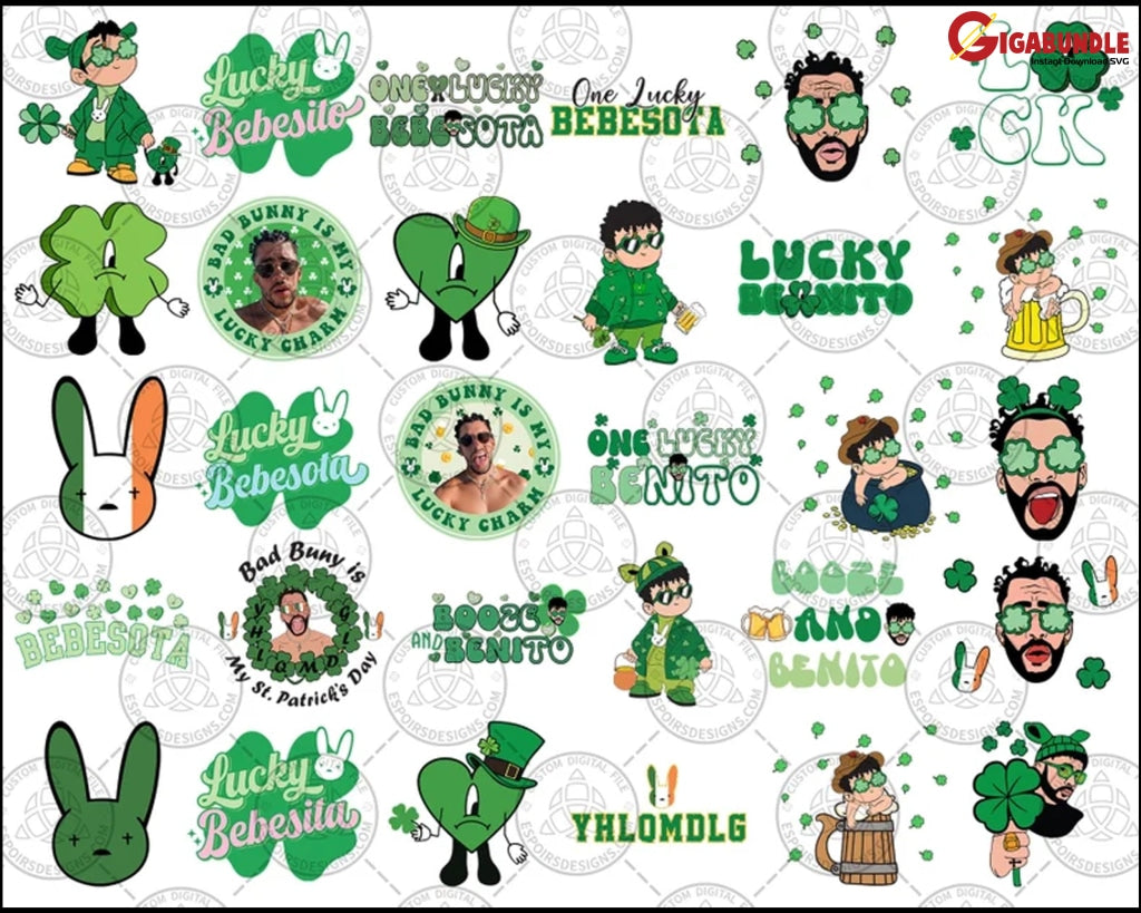 60+ Bad Bunny Patrick Day Bundle Svg Png St. Patricks Dia De San Patricio Svg Lucky Bebesota