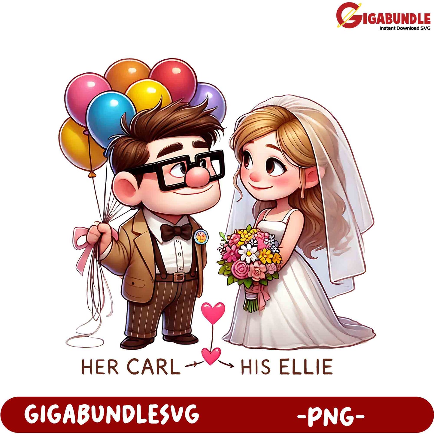 Adorable Carl and Ellie Wedding PNG Cute Couple Balloon Design