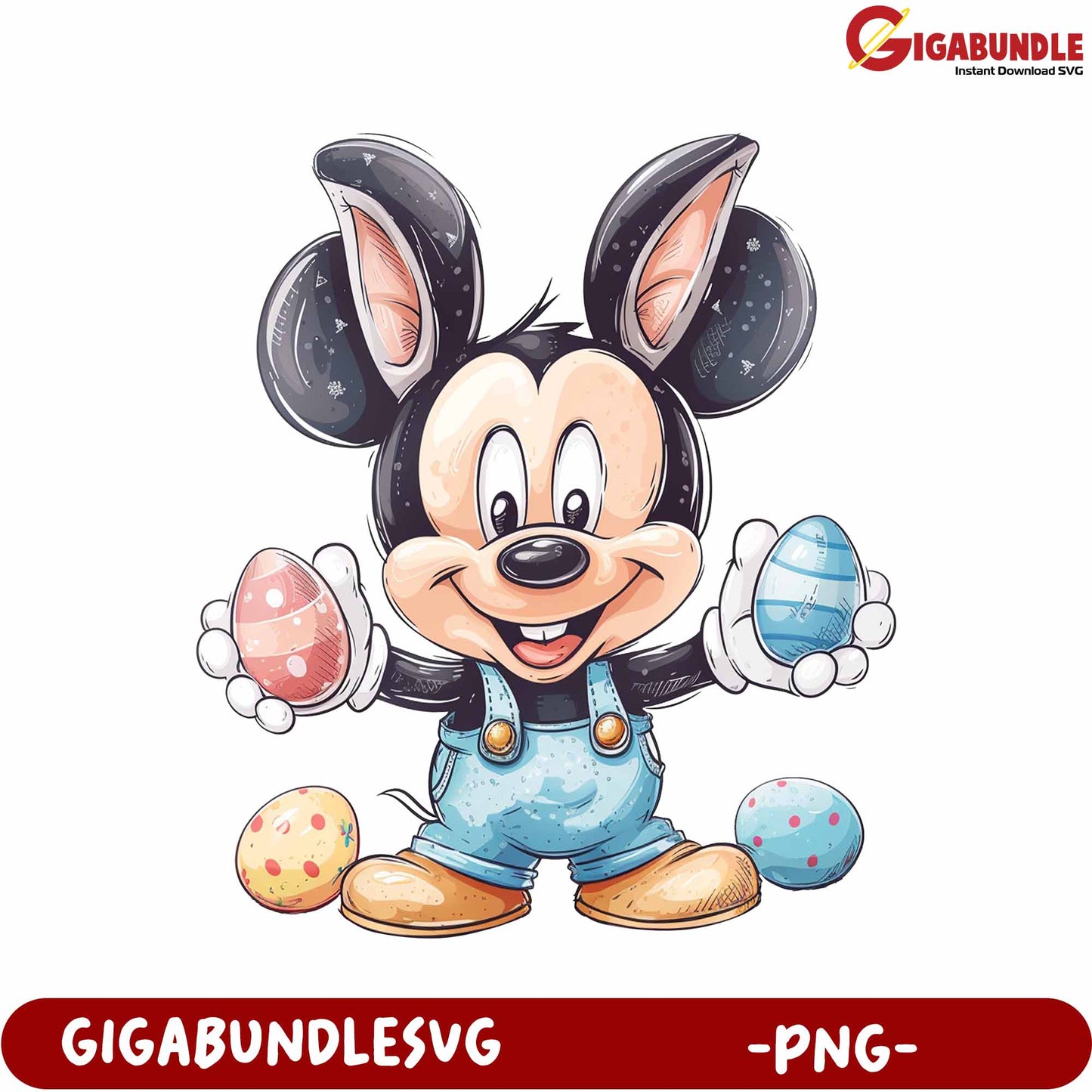 Adorable Easter Mouse Holding Colorful Eggs - PNG Download