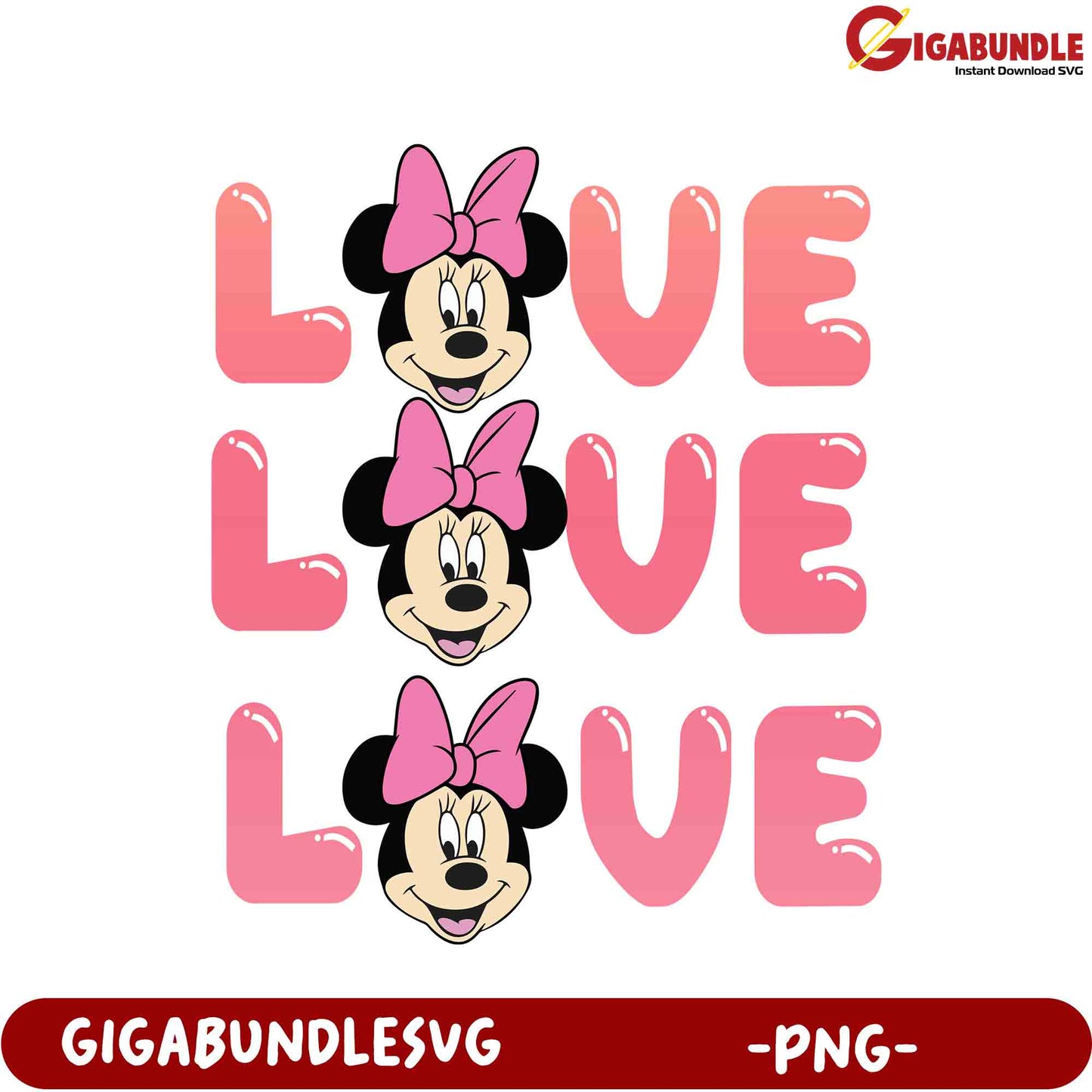 Adorable Love PNG with Minnie Mouse and Cute Pink Letters Design