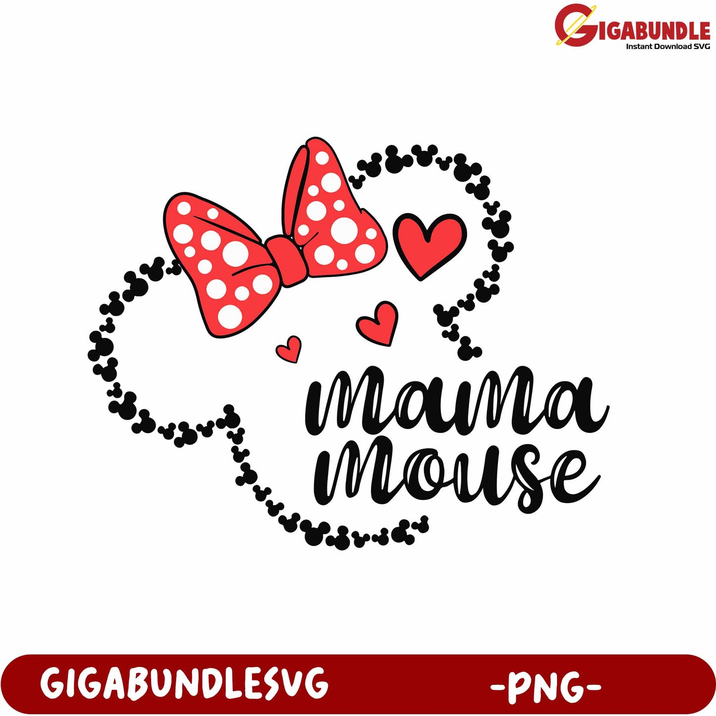 Adorable Mama Mouse Bow Hearts PNG Design for Crafting Fun