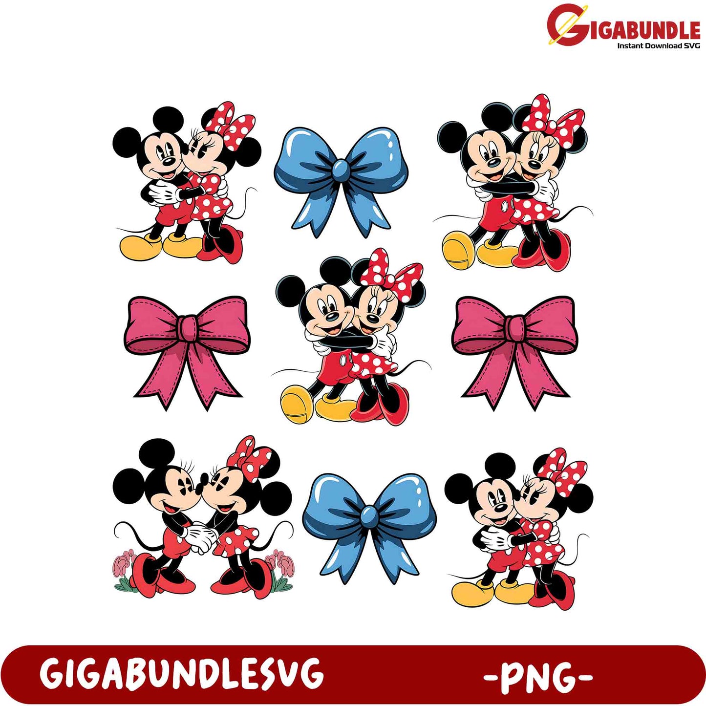 Adorable Mickey and Minnie Mouse PNG Set with Colorful Bows for Crafts