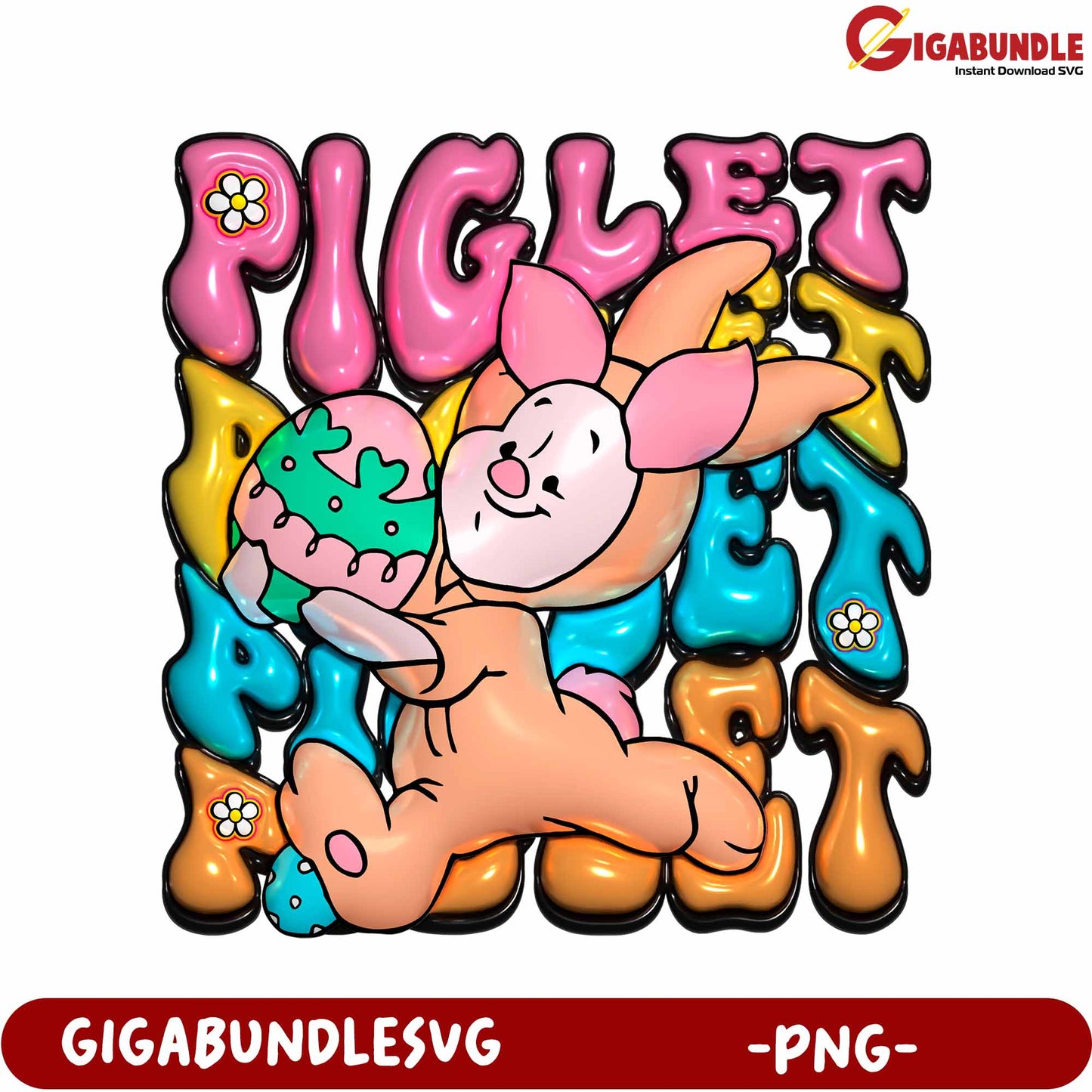 Adorable Piglet Character with Colorful Bubble Letters PNG