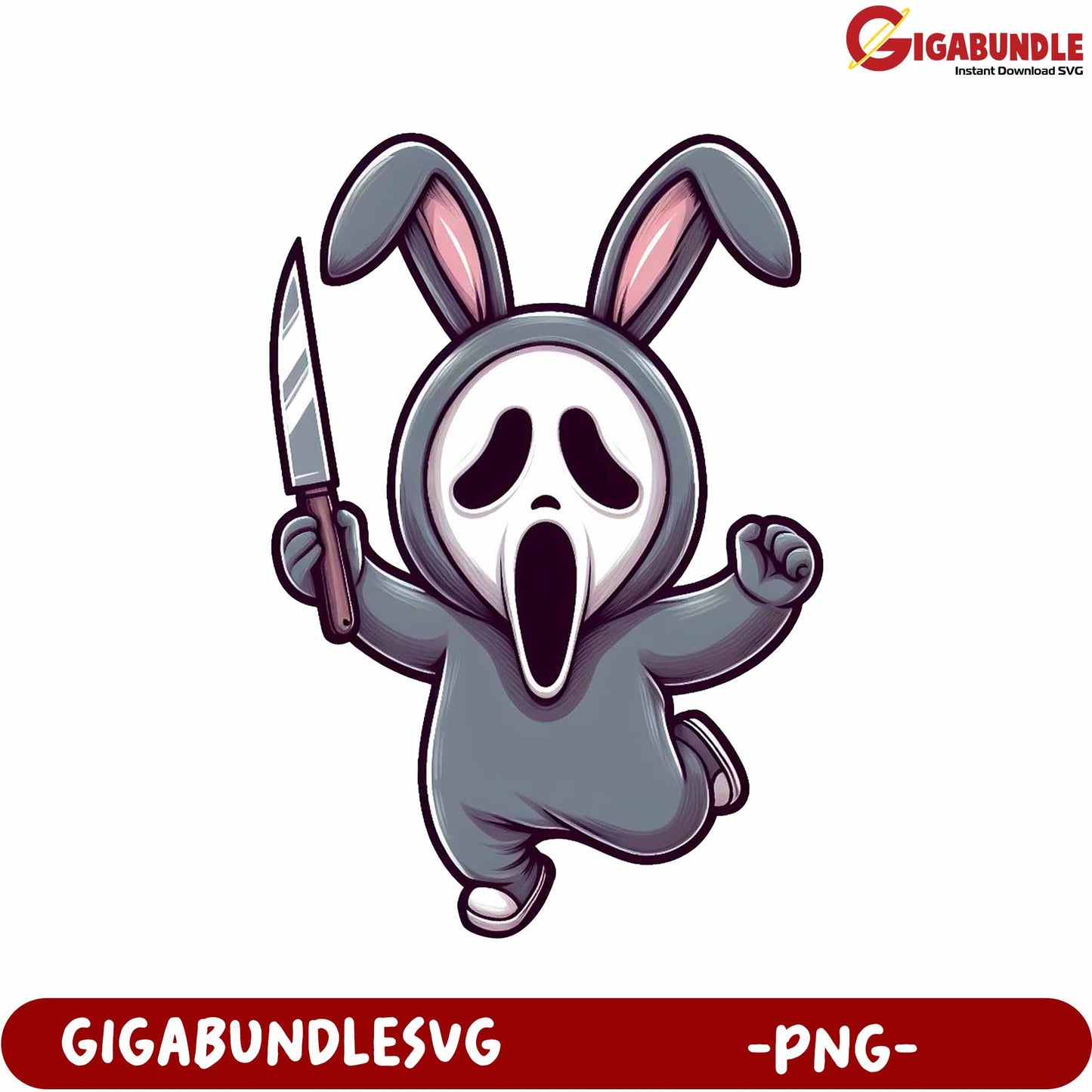 Adorable Scary Bunny Character Holding Knife - PNG Format Design