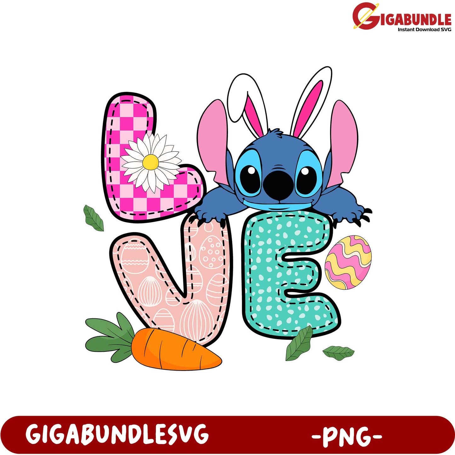 Adorable Stitch Love PNG Design for Easter and Spring Crafts