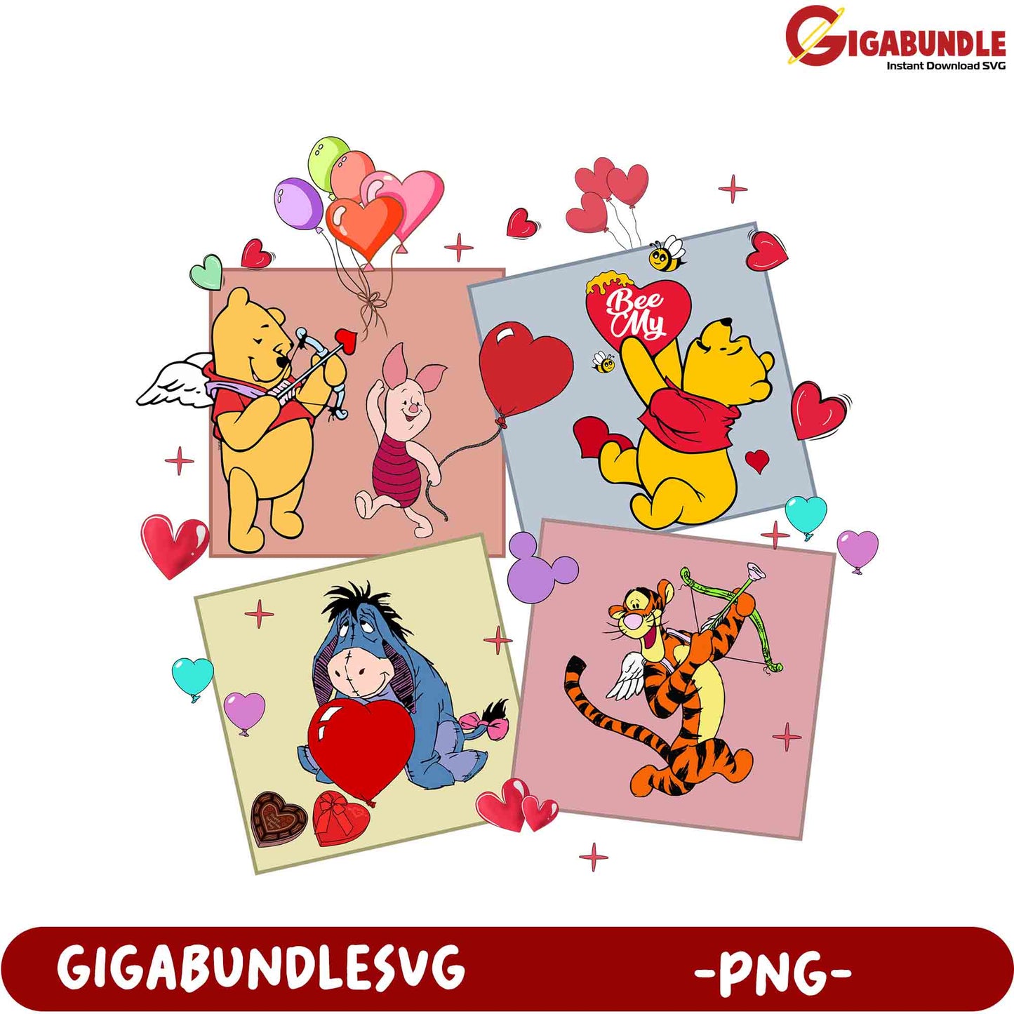 Adorable Valentine's Day PNG Bundle with Winnie the Pooh Characters