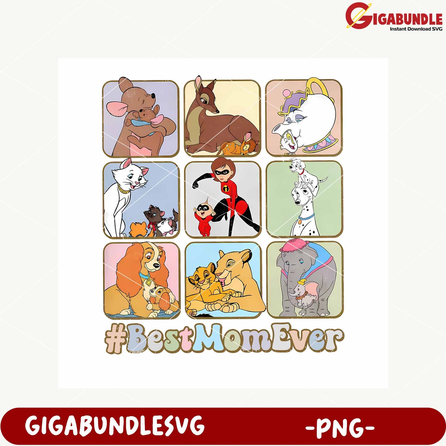Animal Characters Collage for Best Mom Gift PNG Design