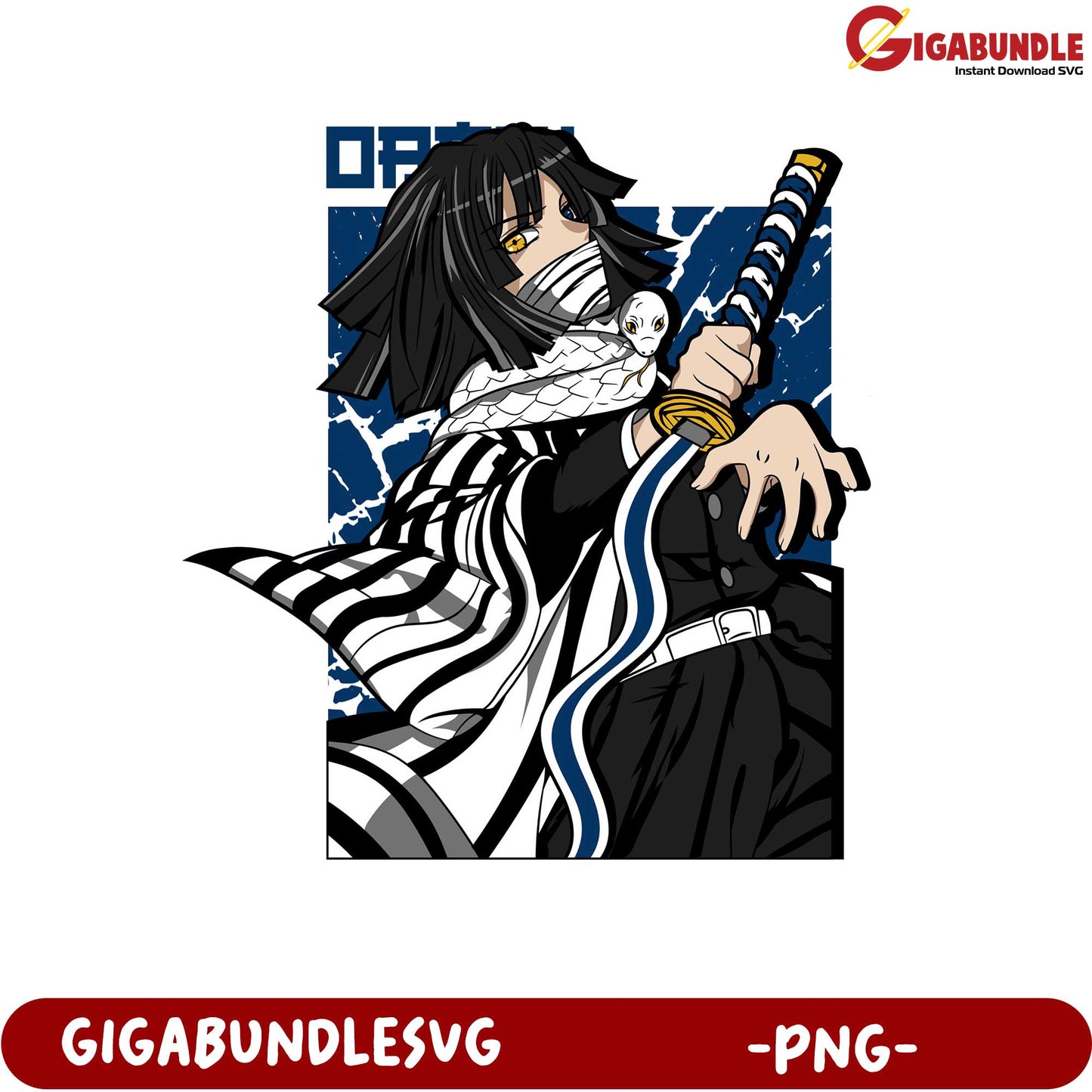 Anime Character with Sword Design PNG Graphic Art Download