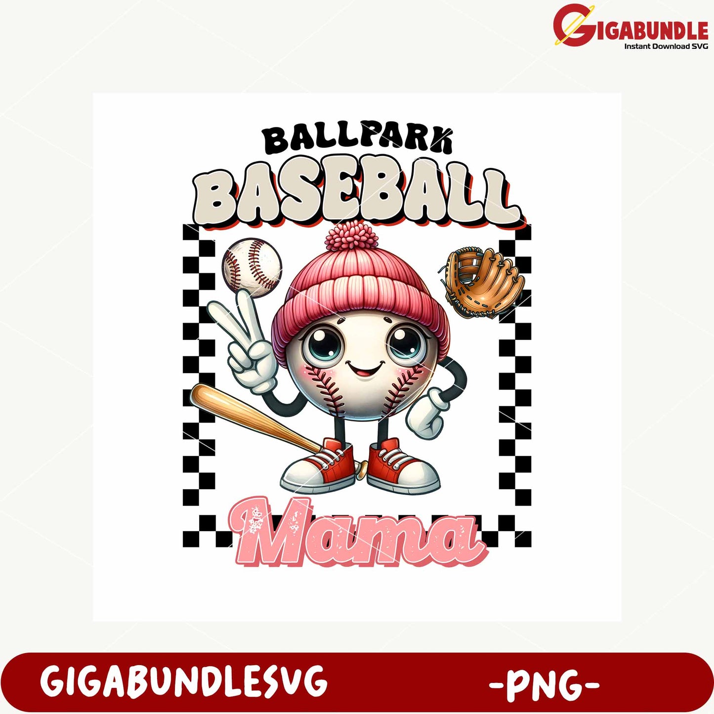 Ballpark Baseball Mama Fun Character PNG Design Image