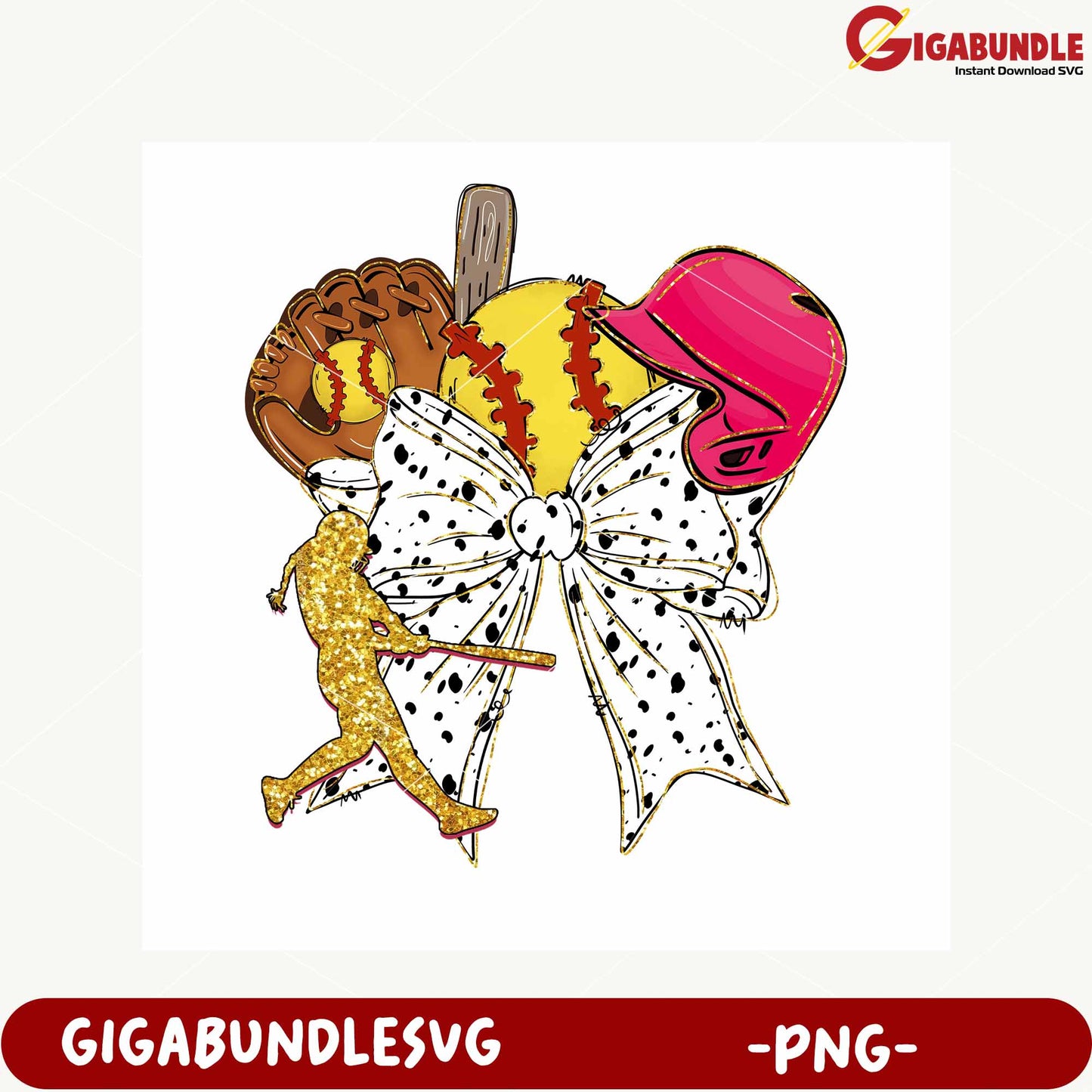 Baseball Accessories PNG Design with Bow Illustration