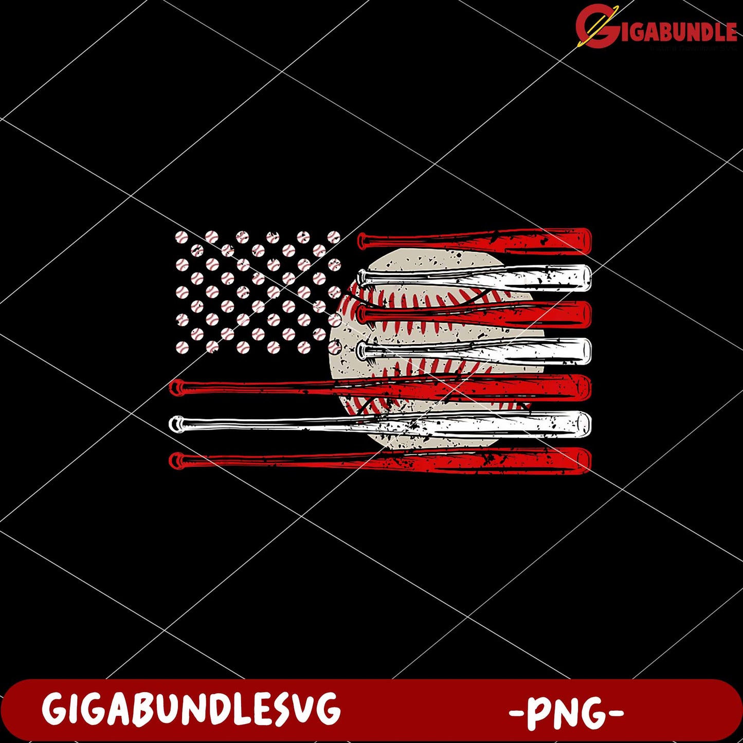 Baseball Bat American Flag Graphic PNG Design File