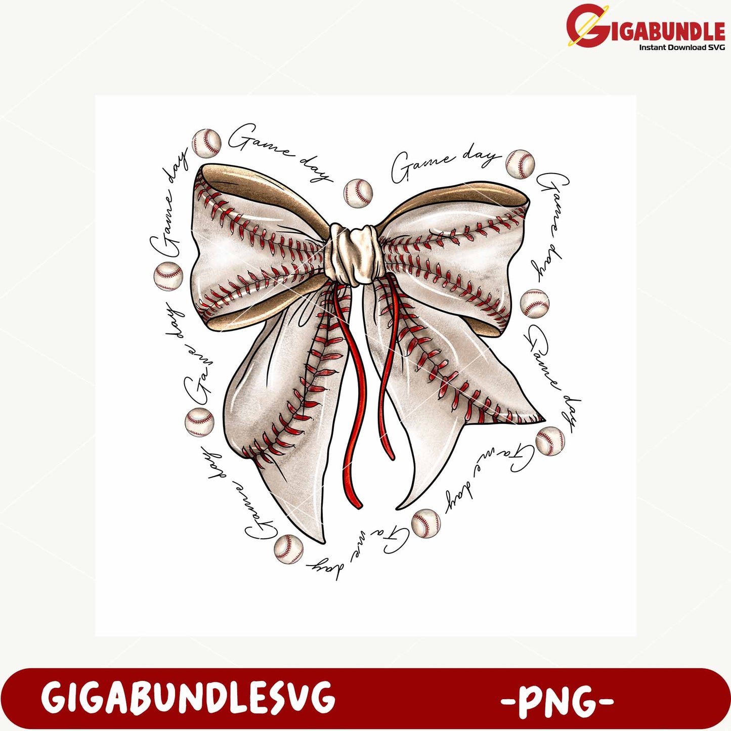 Baseball Bow Design for Game Day PNG Graphic Art