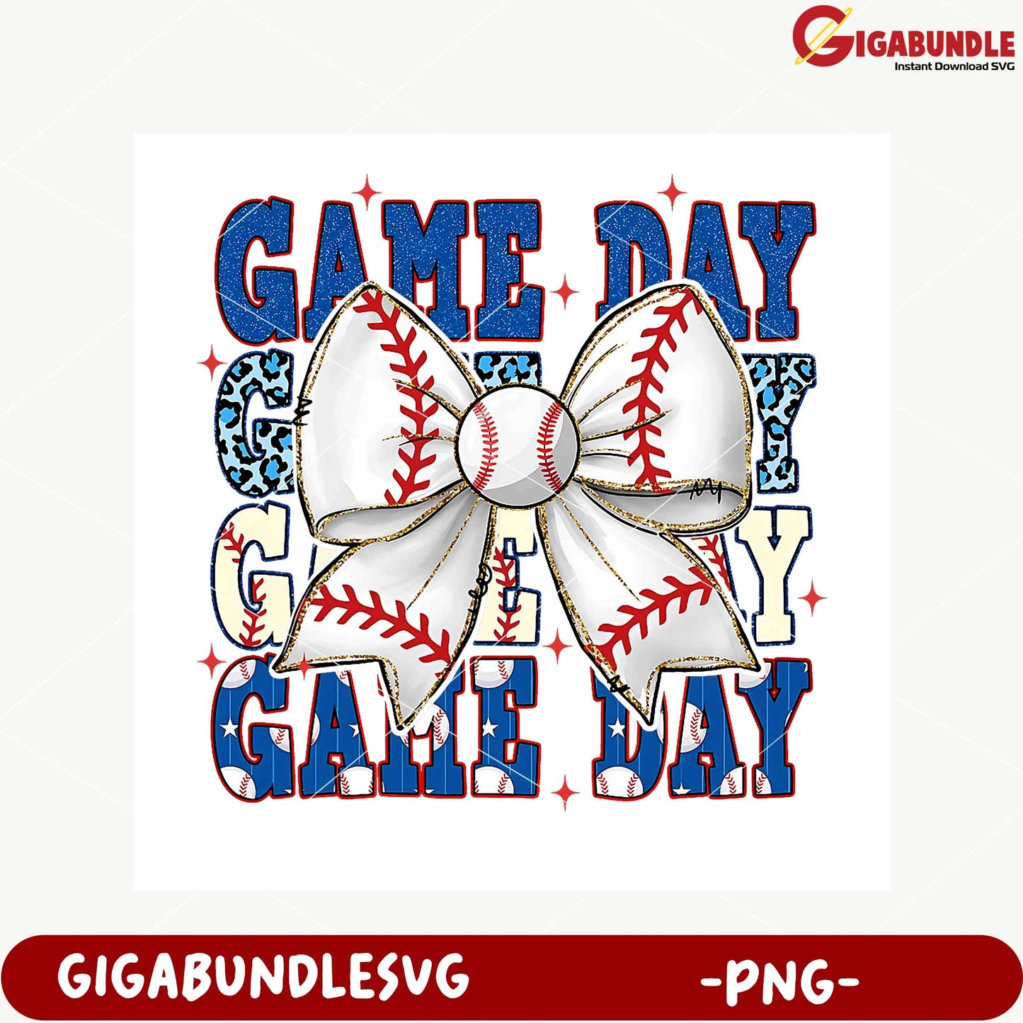 Baseball Game Day Bow Design PNG File for Crafts