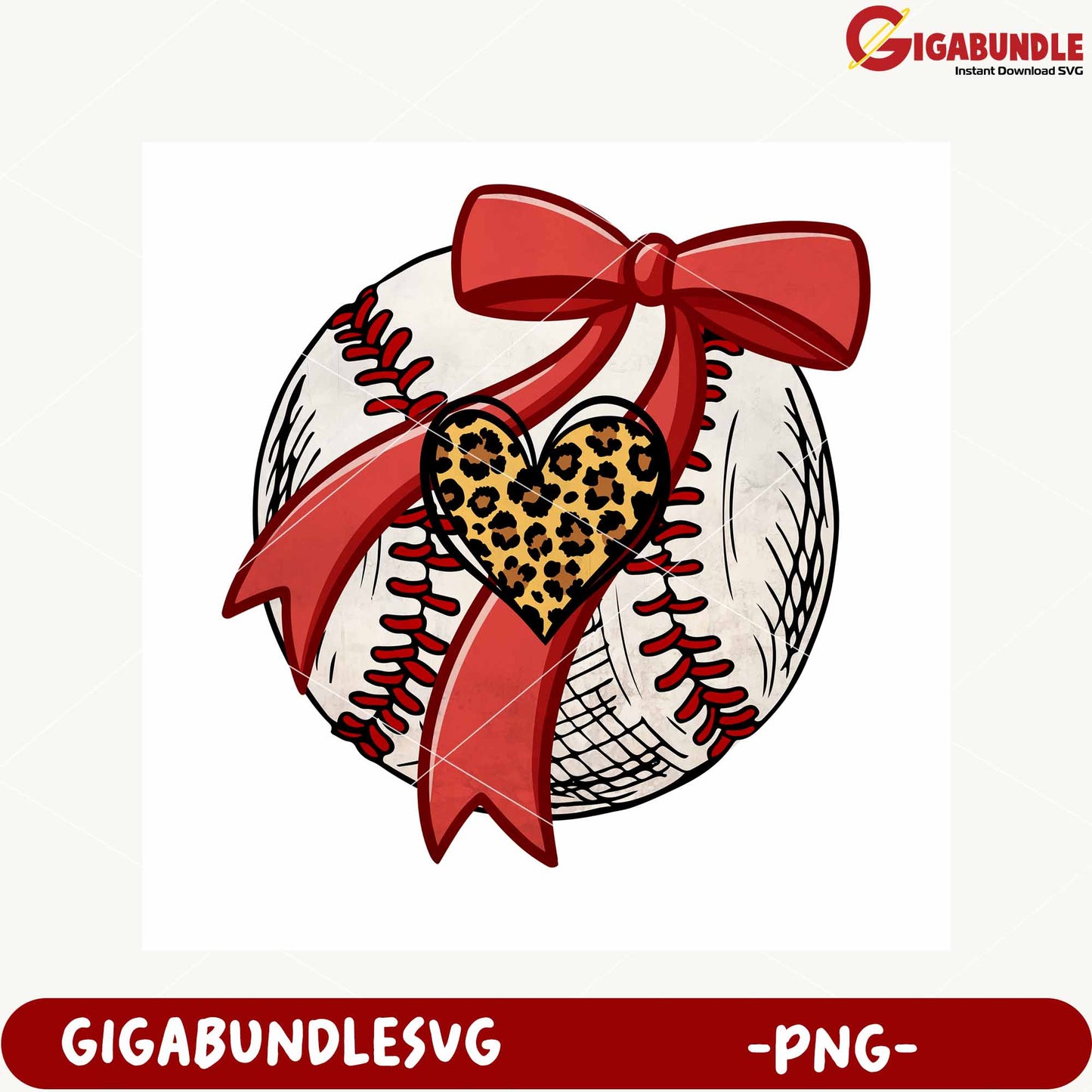 Baseball Heart with Bow PNG Graphic Design Download
