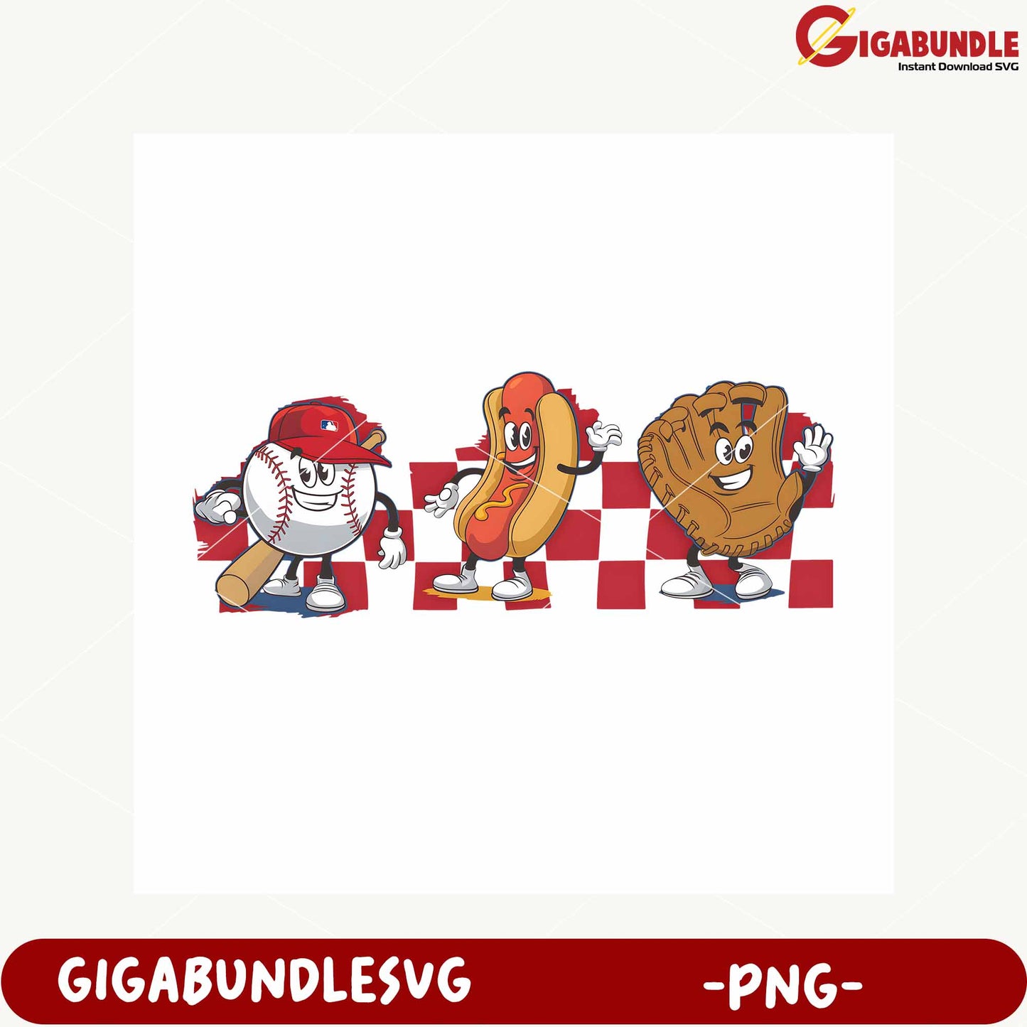 Baseball Hot Dog Cartoon Characters PNG Digital Download
