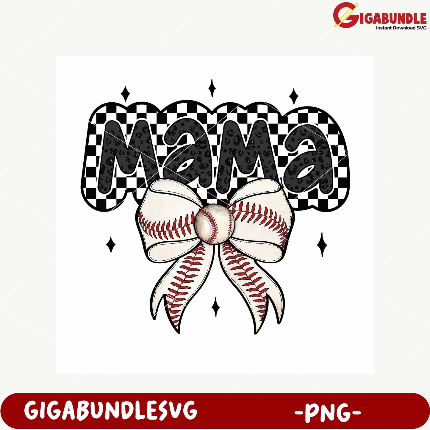 Baseball Mama Bow PNG Graphic for Mothers Day Gifts